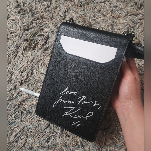 New KARL Lagerfeld Ikons Karl Crossbody Black/White Leather Bag - Picture 4 of 6